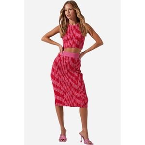 ASTR The Label Rib Knit Midi Skirt Wavy Women Medium Colorful Maximalism Bodycon